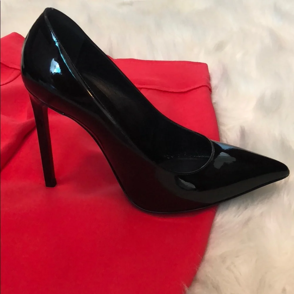 Saint Laurent Black Patent Leather Pointed-Toe Pumps - Picture 3 of 8